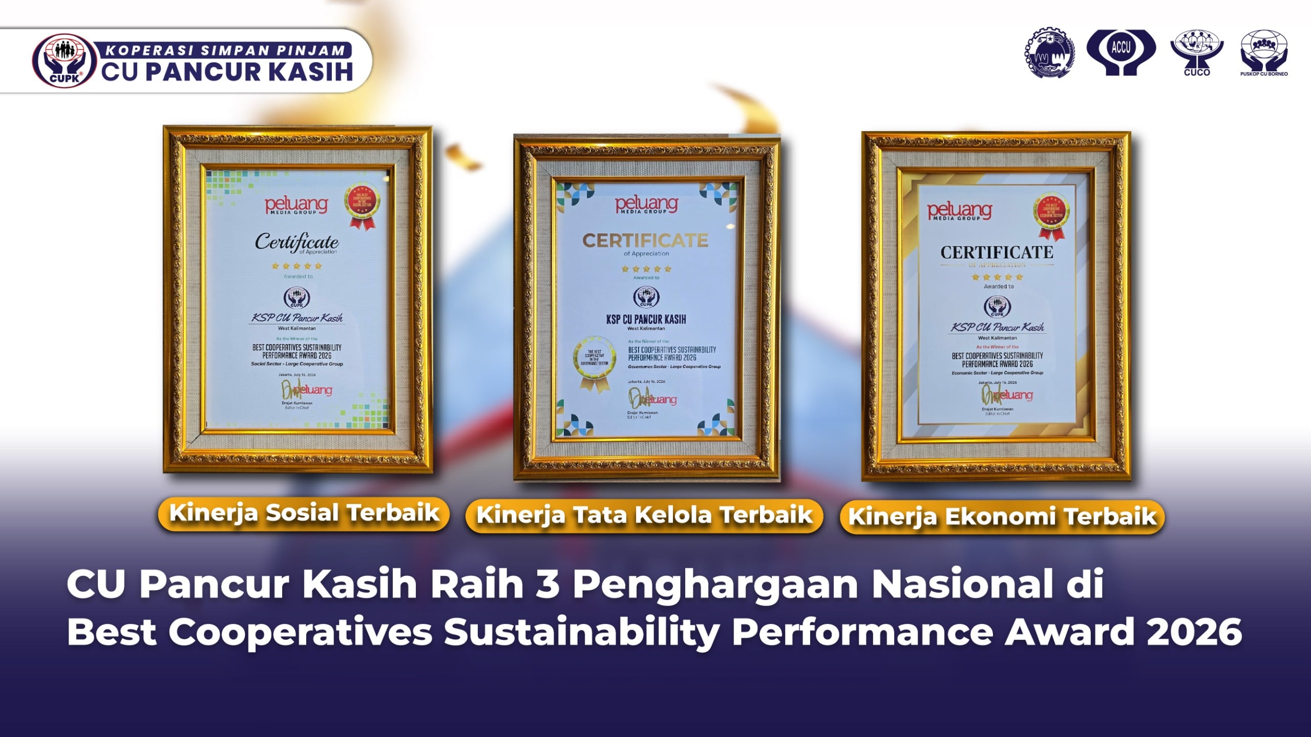 Bukti Konsistensi dan Akuntabilitas: CU Pancur Kasih Raih 3 Penghargaan Nasional di Best Cooperatives Sustainability Performance Award 2026